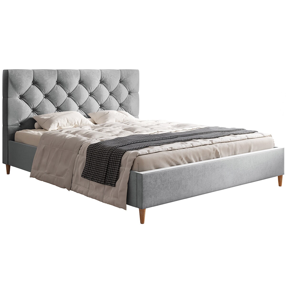 Łóżko tapicerowane 180x200 LUXO 6 na drewnianych nogach, do sypialni -szare