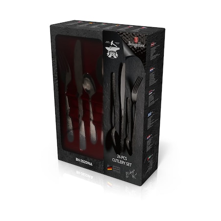 Komplet sztućców 24 elementy dla 6 osób błyszczące sztućce czarne BERLINGER HAUS Shiny Black
