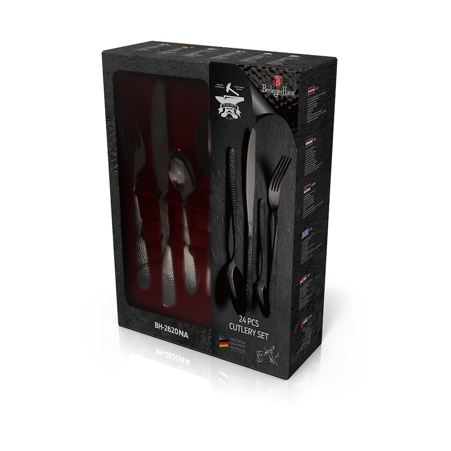 Komplet sztućców 24 elementy dla 6 osób błyszczące sztućce czarne BERLINGER HAUS Shiny Black