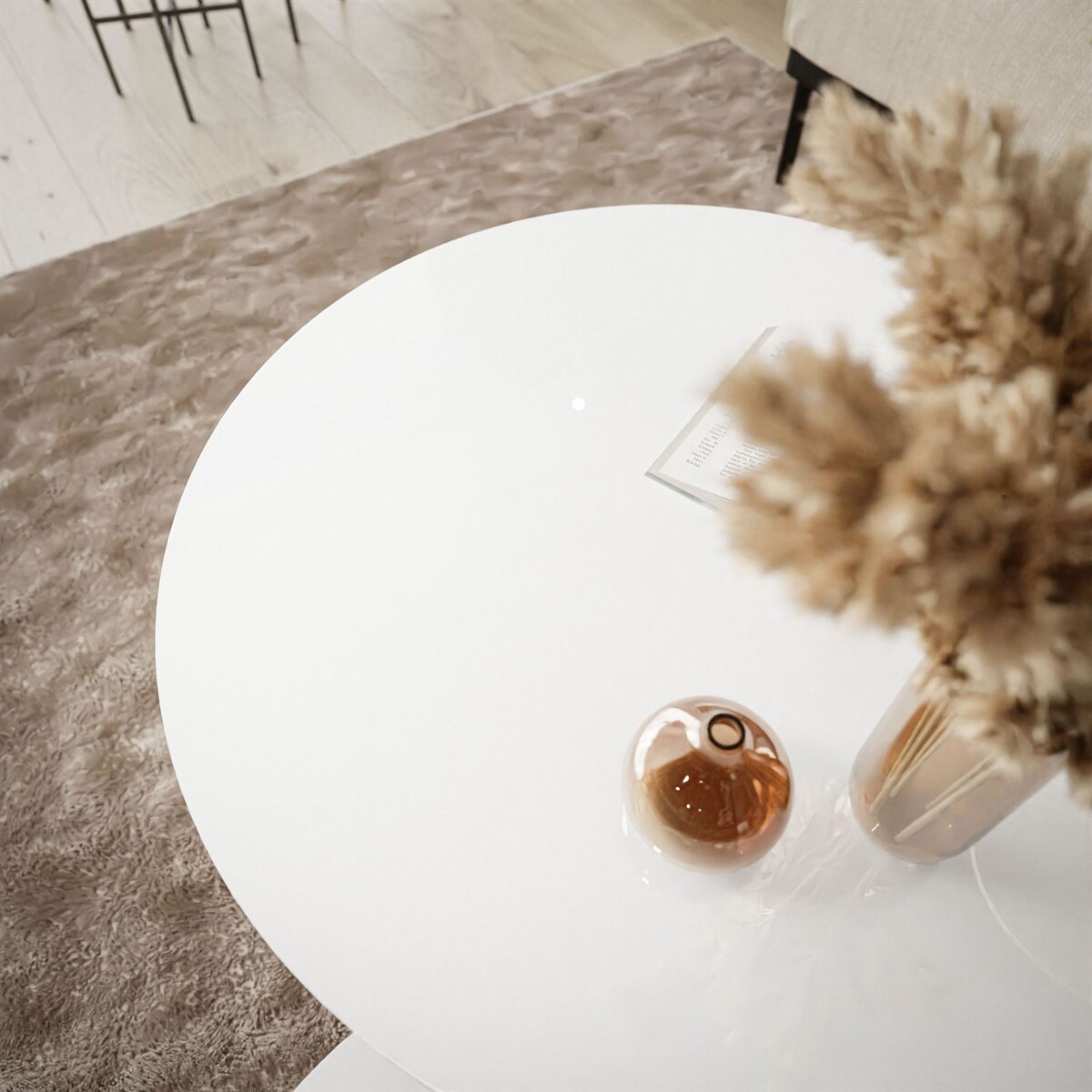 Okrągły stolik kawowy LORI 2w1 białe szkło