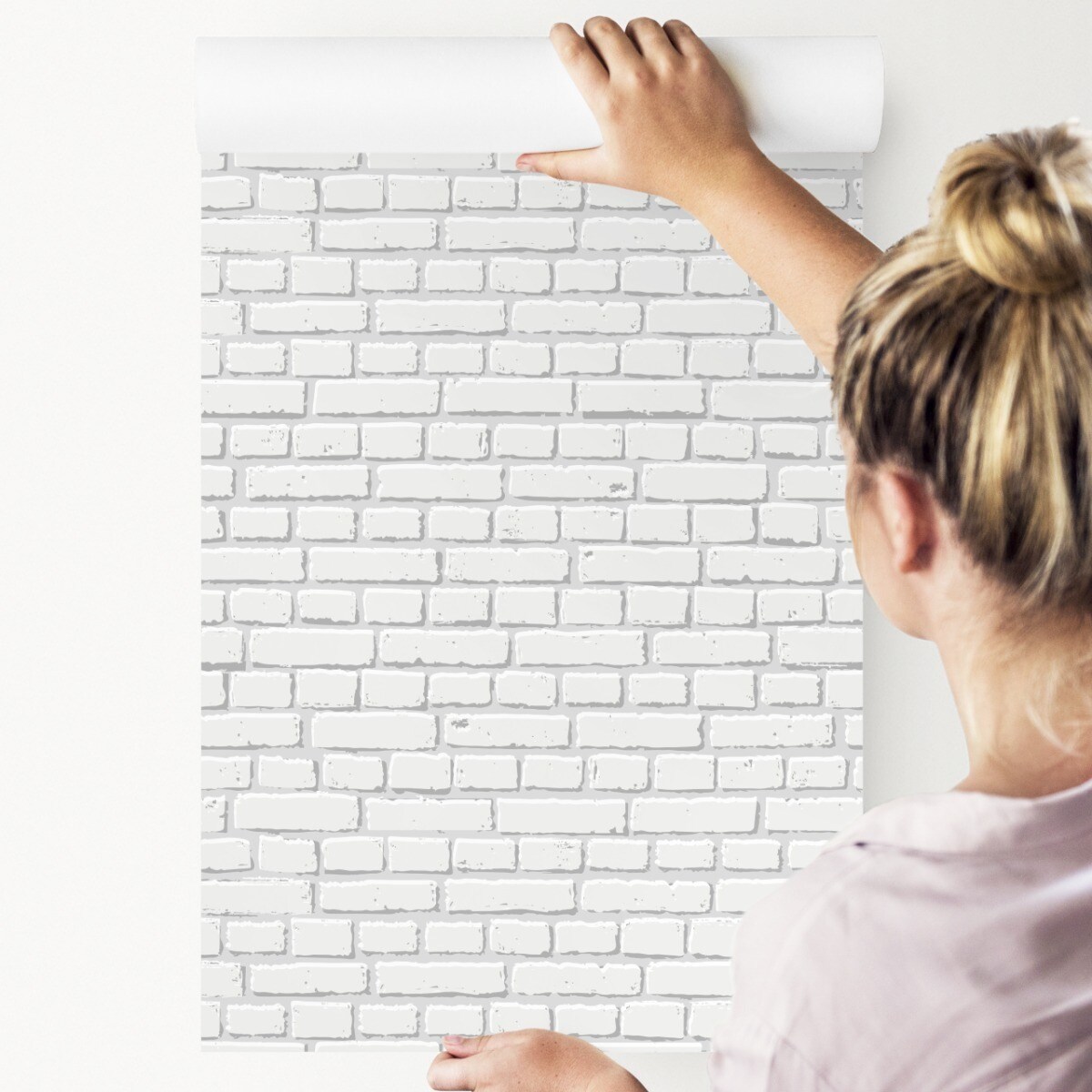 Tapeta Do Salonu Biała Postarzana CEGŁA Efekt 3D