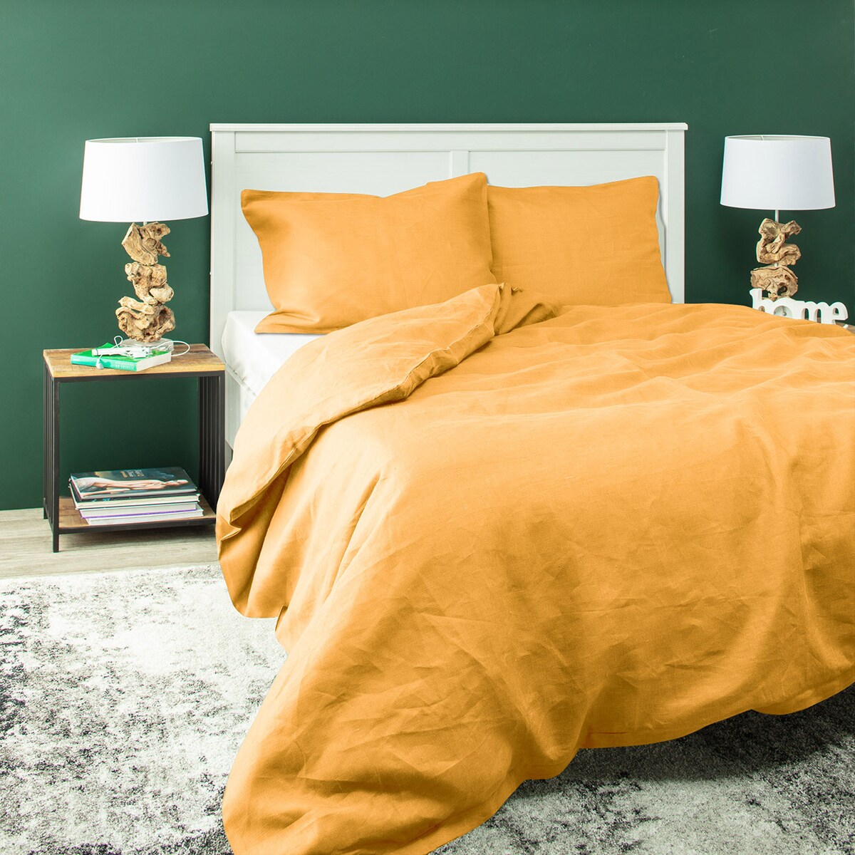 Komplet pościeli lnianej Linen 200x200cm yellow, 200 x 200 cm / 2 x 60 x 50 cm