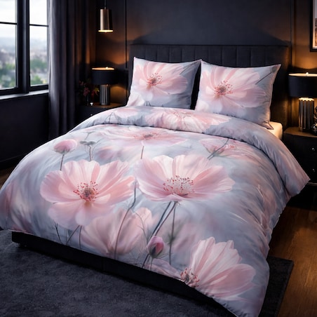 Pościel satyna bawełniana 180x200 Rosabella pastelowe różowe kwiaty, Satynlove Premium