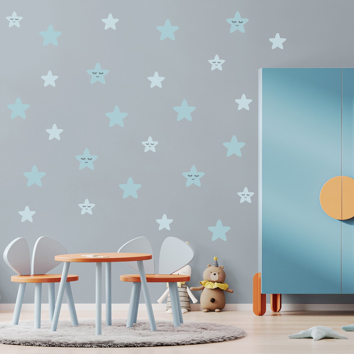 Naklejki Ścienne Dla Dzieci Niebieskie GWIAZDY Gwiazdeczki Styl Boho ZESTAW 120x60cm