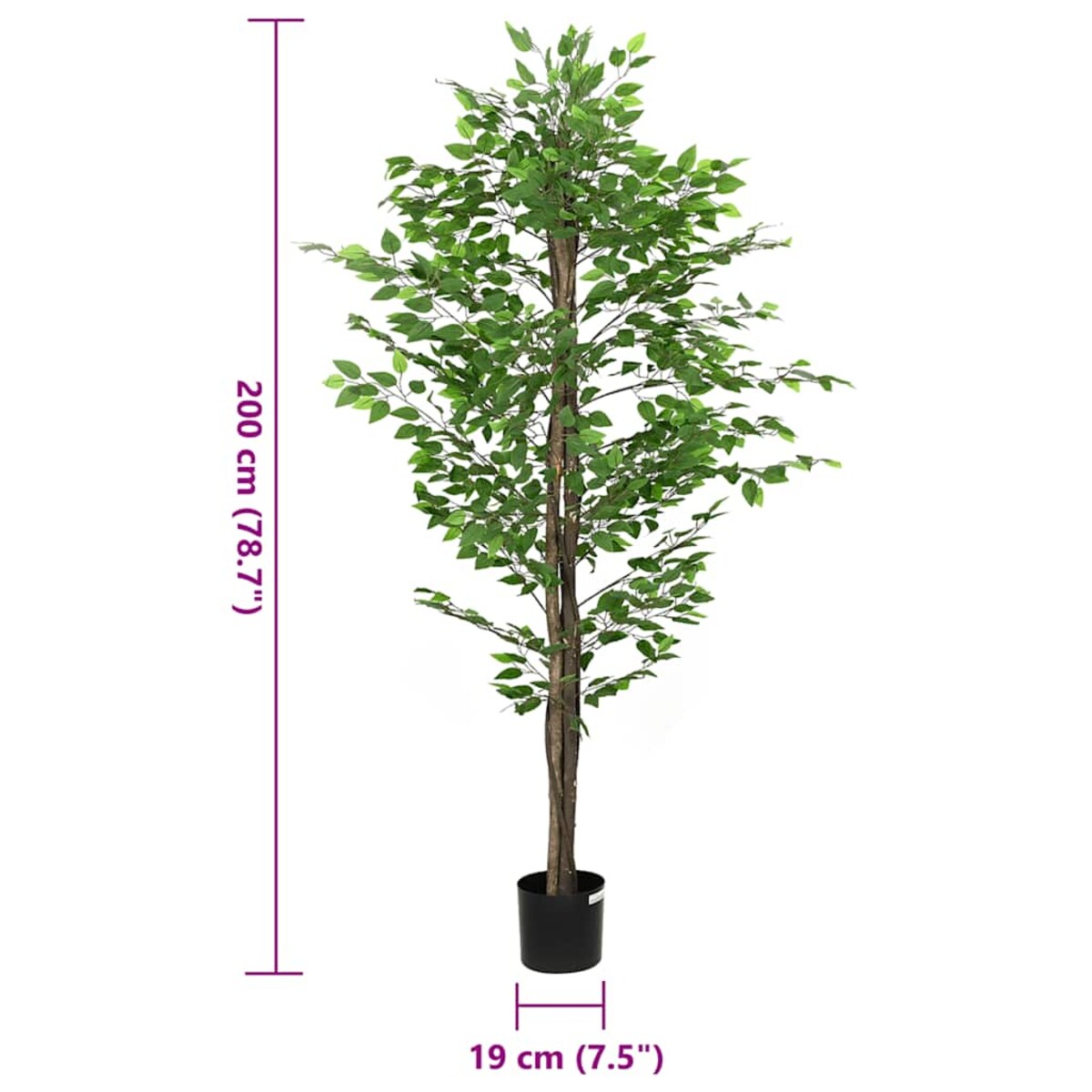 vidaXL Sztuczna roślina Ficus 1260 liści 200 cm zielona