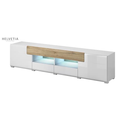 Szafka RTV TOLEDO 2D4S 208 biała połysk/dąb san remo