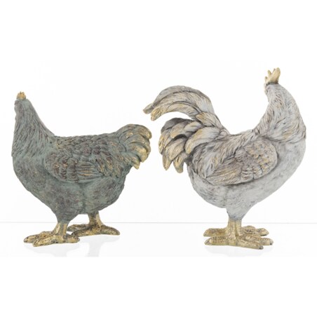 Dekoracja - para kogut i kura 21x9x19 i 18x9x15,5 cm PLOMFEE-2 szary