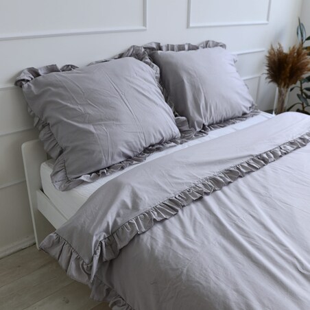 Poszewka Pościel Na Kołdrę Z Falbanką Jasnoszara 150X200 Cm
