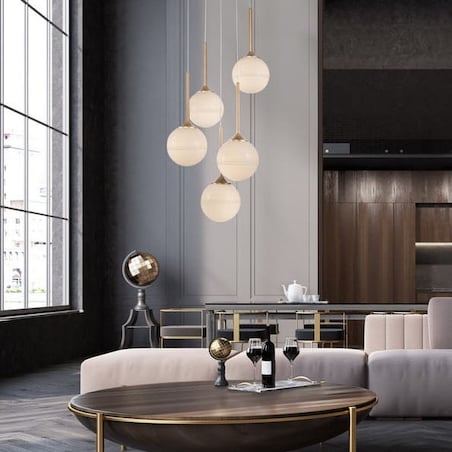 Loftowa LAMPA wisząca PEREZ LE41752 Luces Exclusivas szklana OPRAWA kaskada ZWIS modernistyczny biały złoty