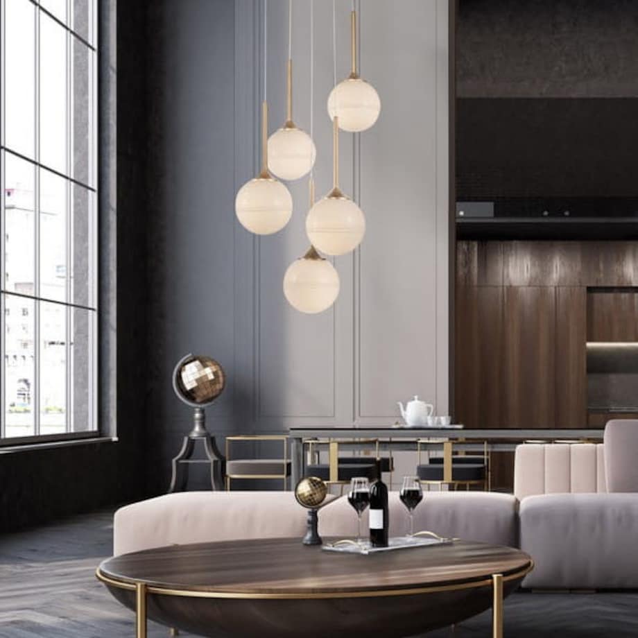 Loftowa LAMPA wisząca PEREZ LE41752 Luces Exclusivas szklana OPRAWA kaskada ZWIS modernistyczny biały złoty