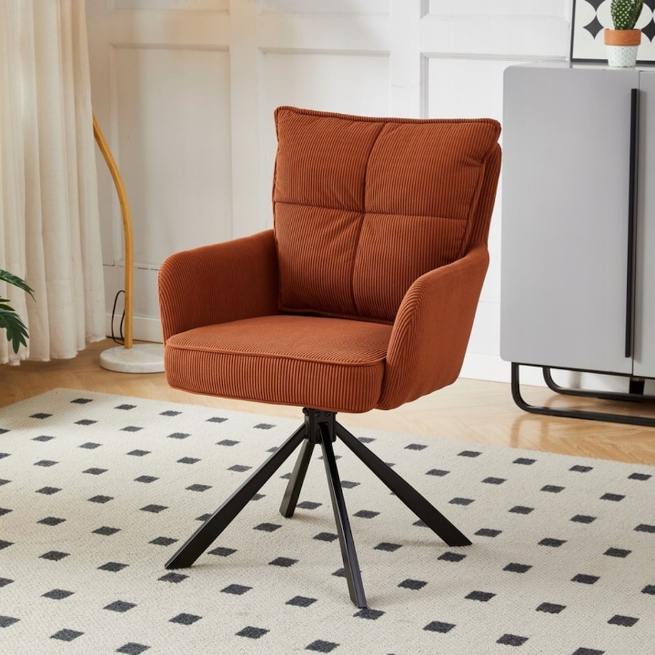 Krzesło Obrotowe Kubełkowe Tapicerowane Do Jadalni Sztruks Rudy CITY