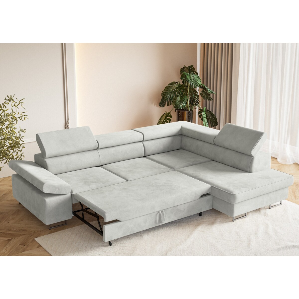 Narożnik ALEX z regulowanymi zagłówkami, prawostronny-Matt Velvet szary