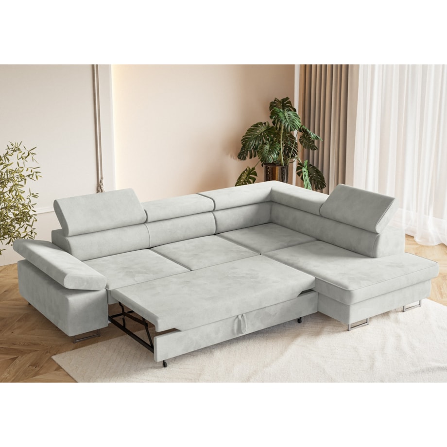 Narożnik ALEX z regulowanymi zagłówkami, prawostronny-Matt Velvet szary