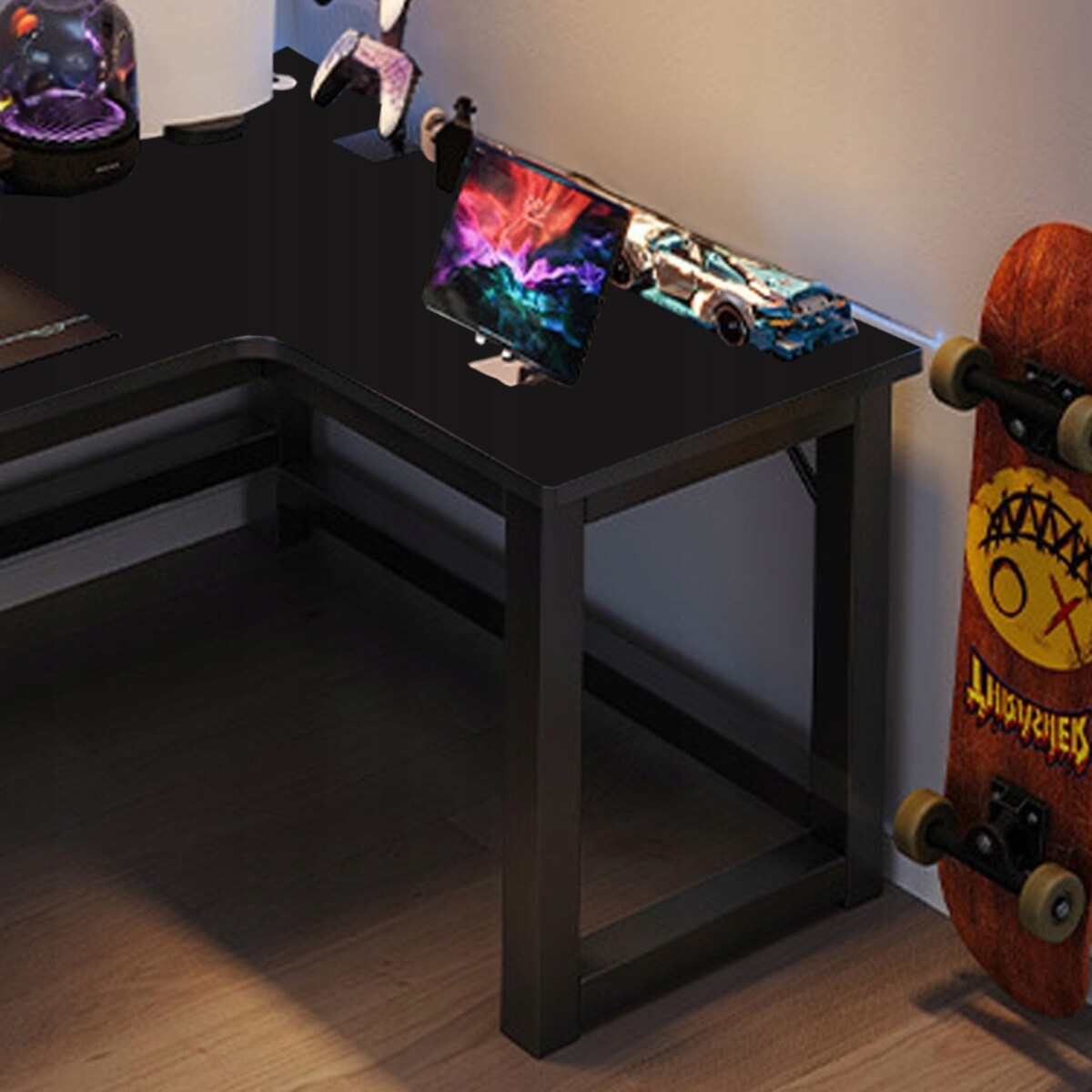 Biurko Narożne Gamingowe Komputerowe Duże Nowoczesne Czarne 140 Cm