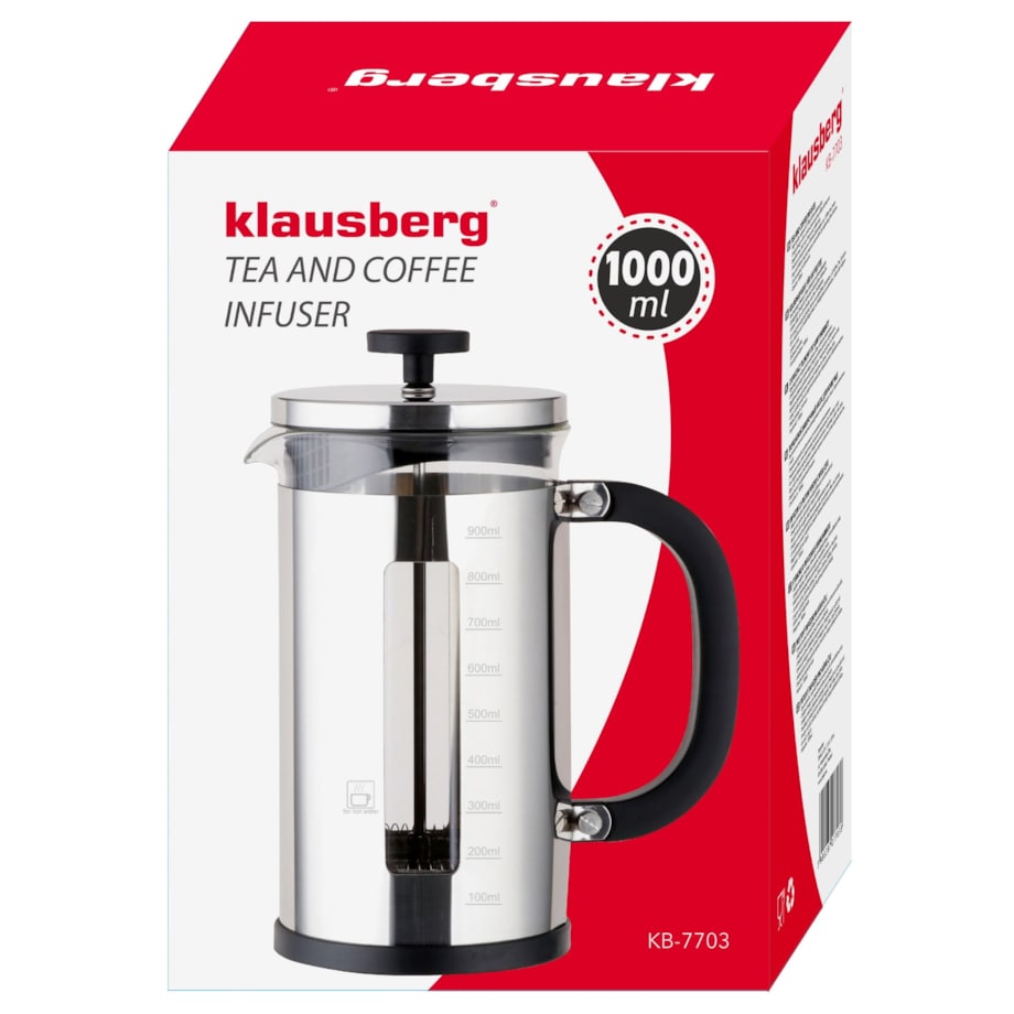 Zaparzacz do kawy i herbaty 1.0L French Press srebrny KLAUSBERG