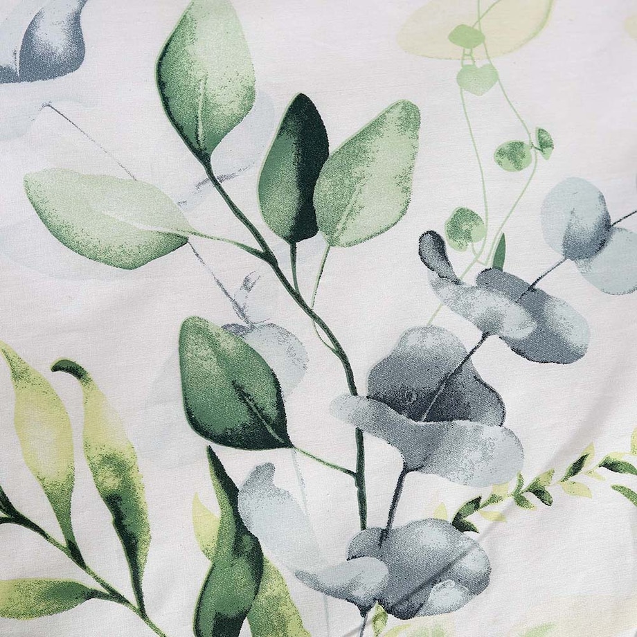 Pościel bawełniana 140x200 Silva biała z subtelnym wzorem zielonych i niebieskich liści, Cottonlove