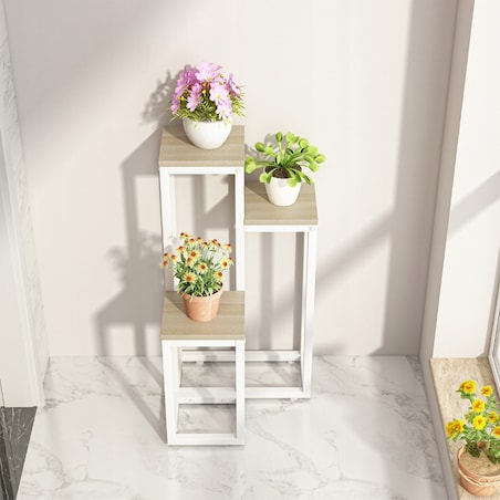 Kwietnik stojący stojak na kwiaty doniczki metalowy półki wysoki biały loft