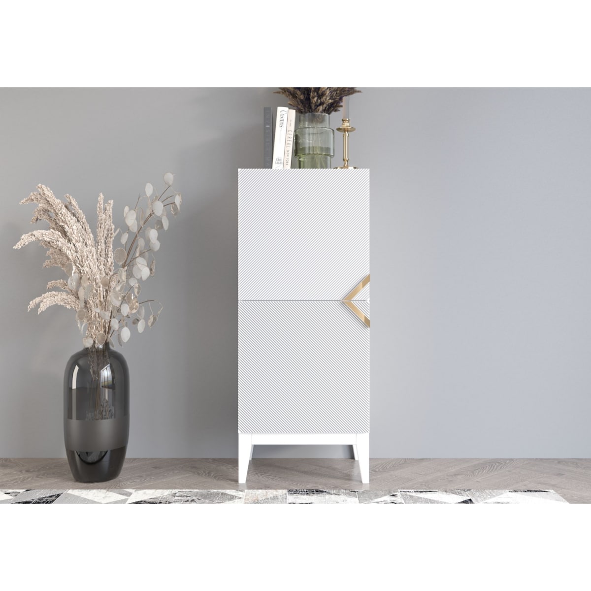 Drewniana komoda Visby DEMI HIGH 2D / kolor biały + białe nogi / szer. 50,5 cm