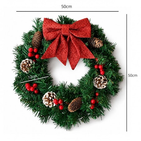 Girlanda wieniec ozdobny na drzwi 40cm choinka z lampkami i szyszkami 50 LED WSN34