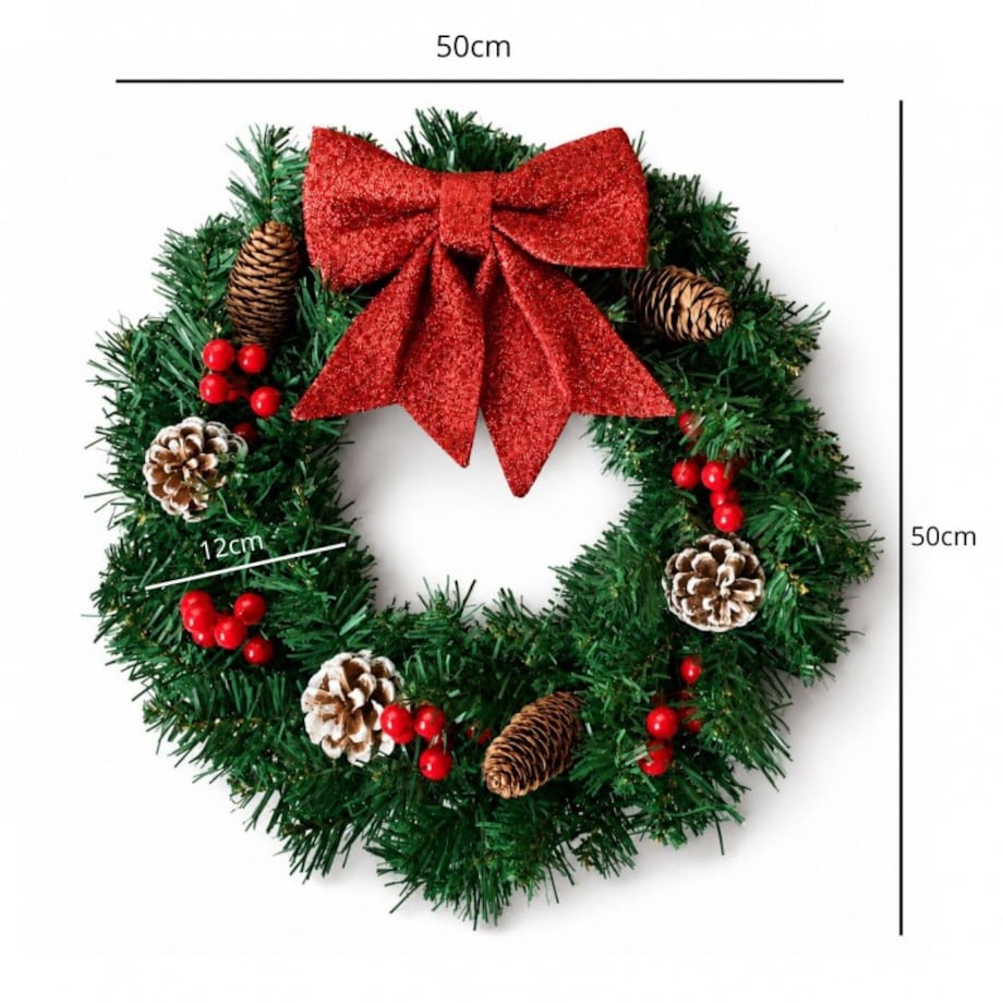 Girlanda wieniec ozdobny na drzwi 40cm choinka z lampkami i szyszkami 50 LED WSN34