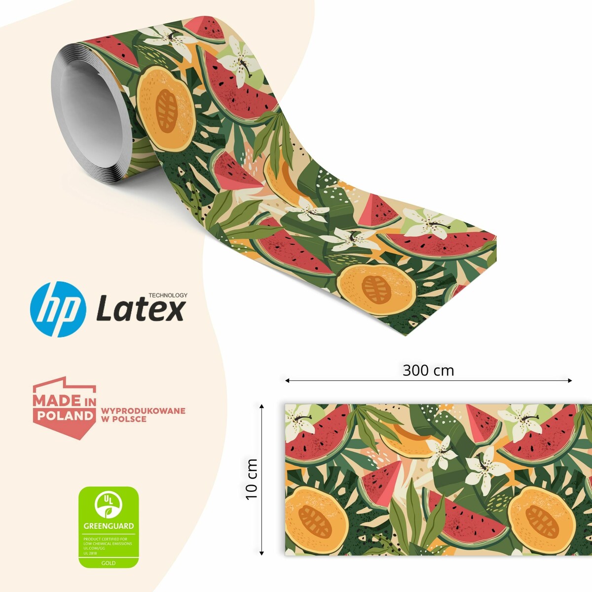 Samoprzylepny Pasek Ozdobny Bordiura TROPIKALNE OWOCE Liście Do Kuchni