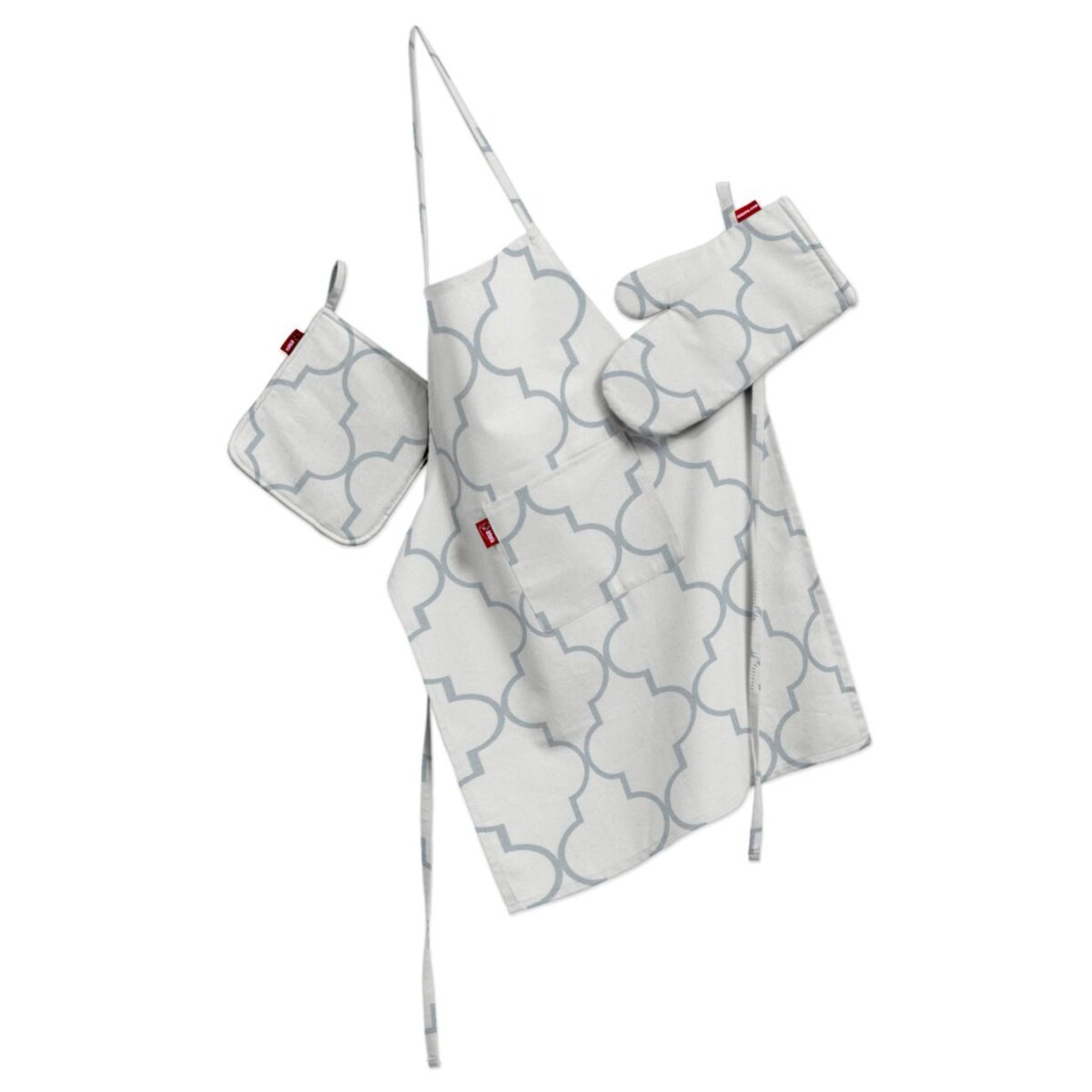 Komplet kuchenny fartuch,rękawica i łapacz, szaro-białe wzory marokańskie, kpl, Gardenia