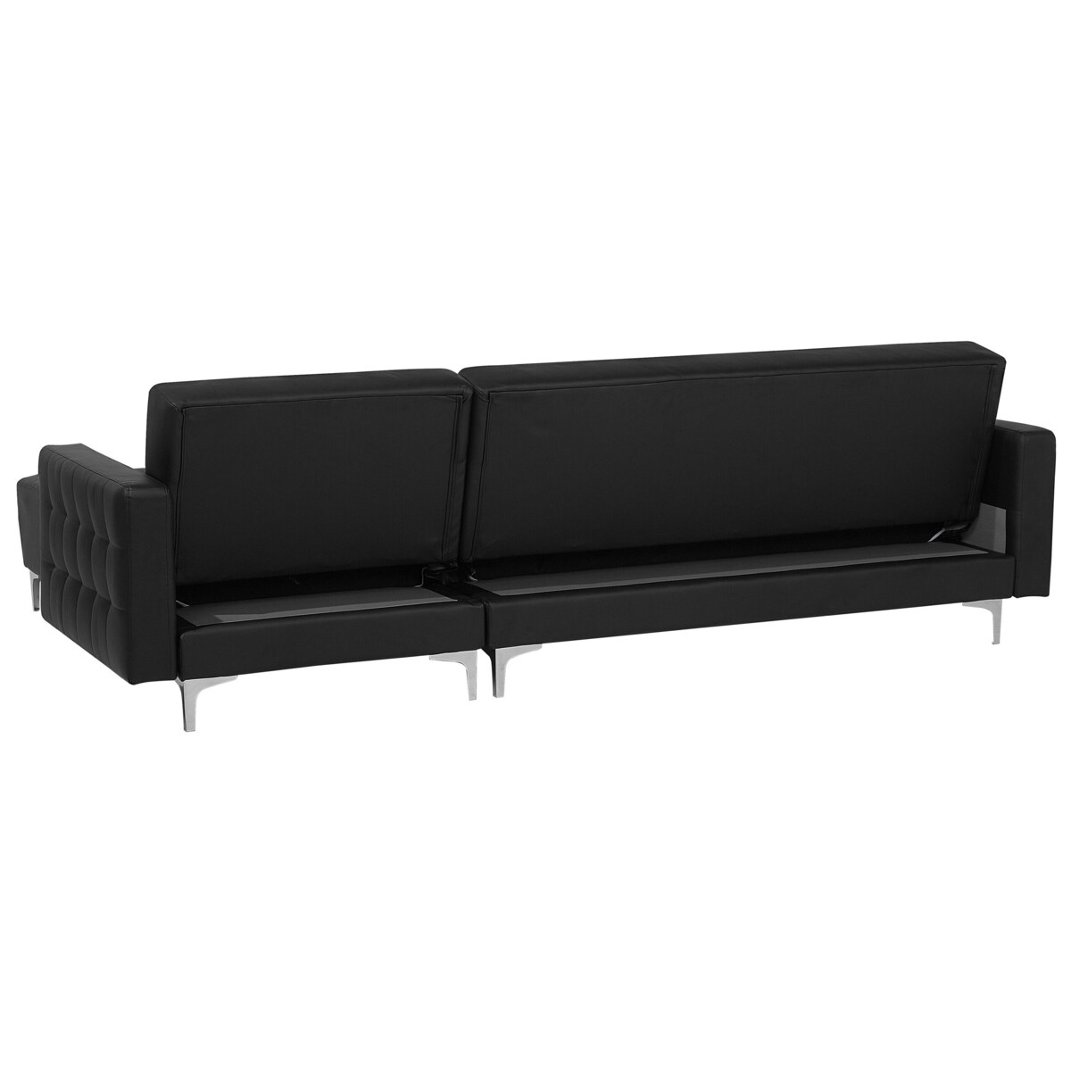 Narożnik rozkładany 4-osobowy z otomaną ekoskóra lewostronny czarny ABERDEEN