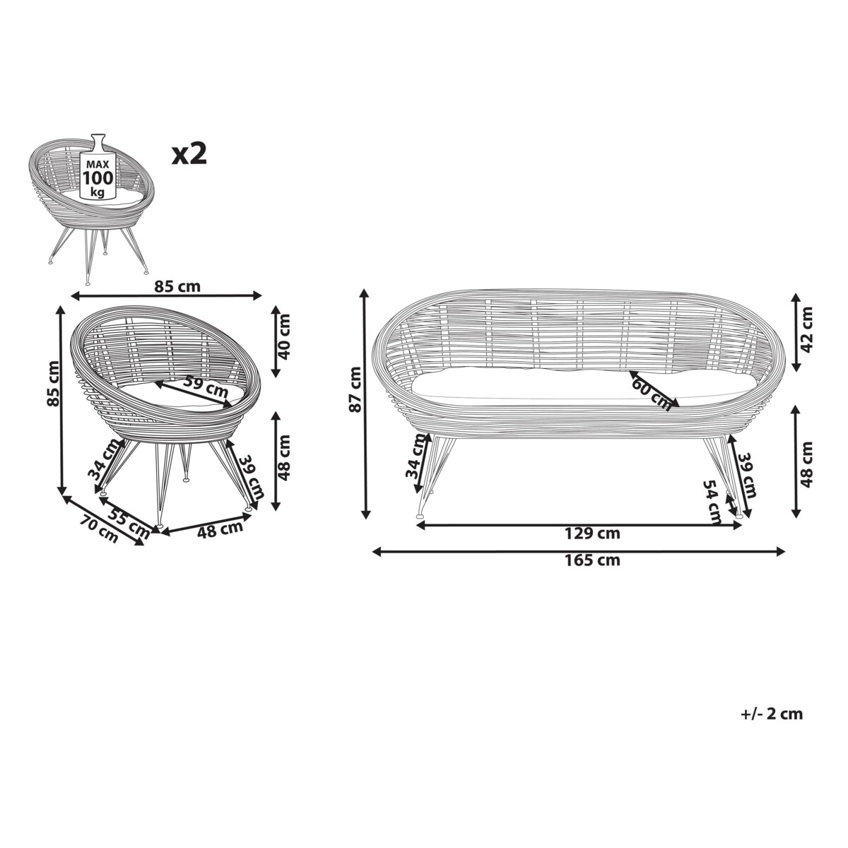 Zestaw ogrodowy rattanowy 4-osobowy naturalny MARATEA
