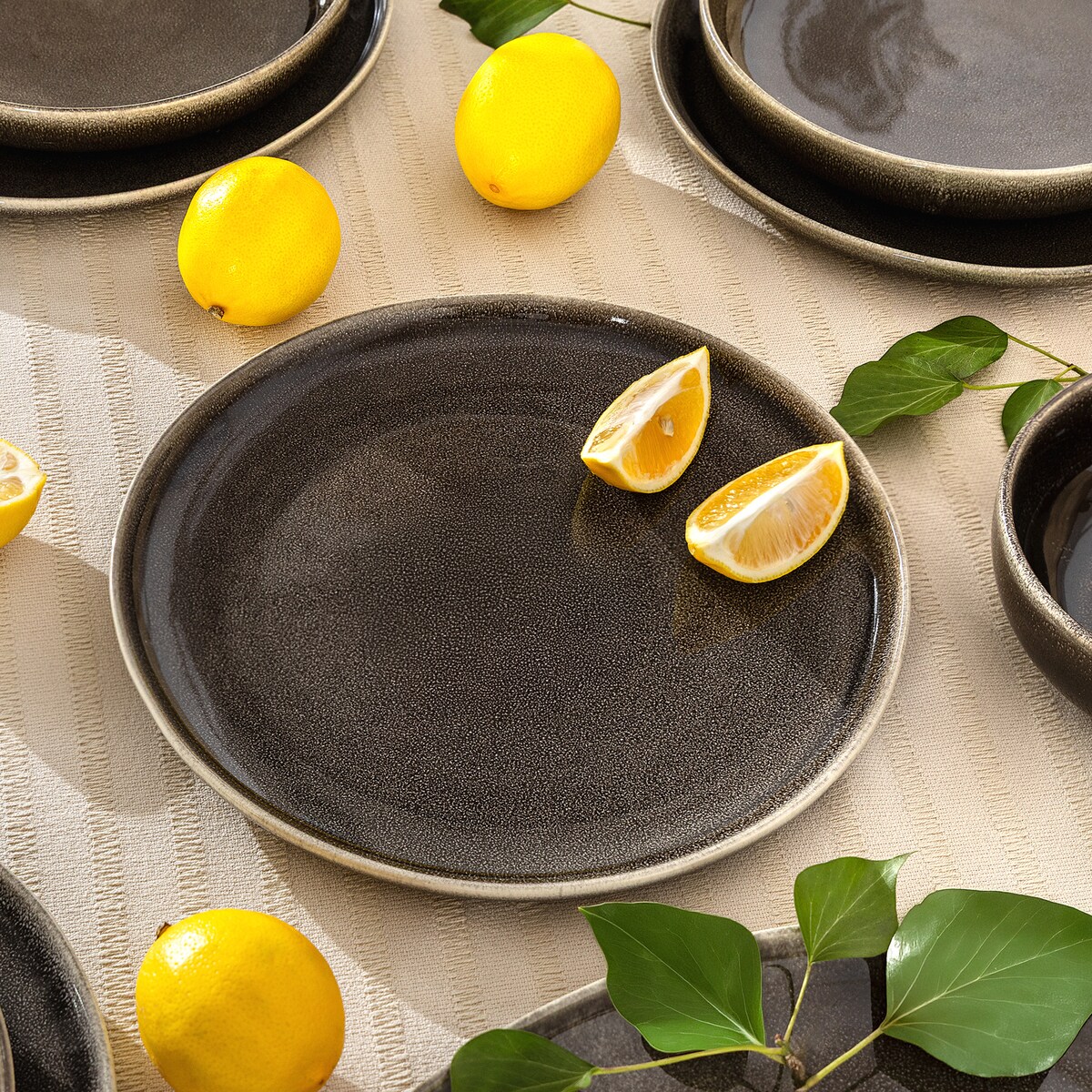 EDA Zestaw obiadowy 6 os. (24 el.), brązowy/szary/beżowy