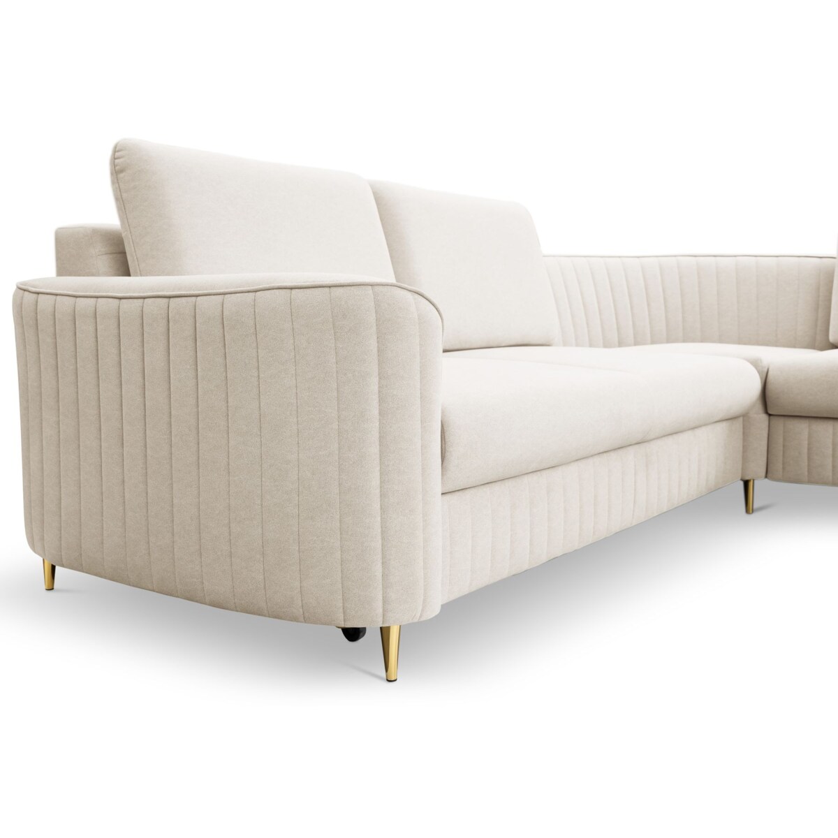 Narożnik z funkcją spania i pojemnikiem na pościel LOREN, kremowy