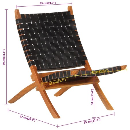vidaXL Krzesło składane, czarne, skóra naturalna