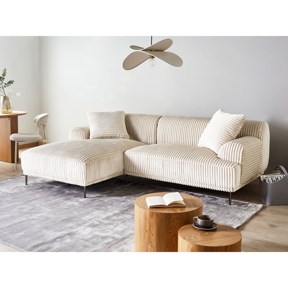 Narożnik prawostronny sztruksowy złamana biel STENUM