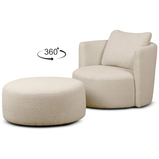 KONSIMO RAGGI Fotel i puf obrotowy baranek jasnobeżowy baranek