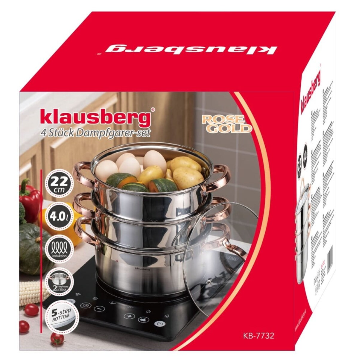 Zestaw garnków do gotowania na parze 22cm 4 elementy Parowar Rose Gold KLAUSBERG