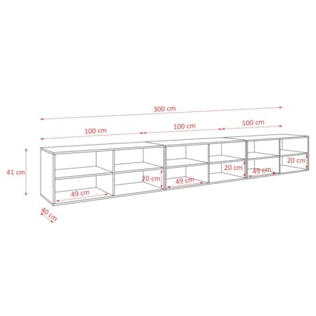 Szafka RTV NOELI 300 cm zamknięta do salonu, ryflowana- czarny+biały