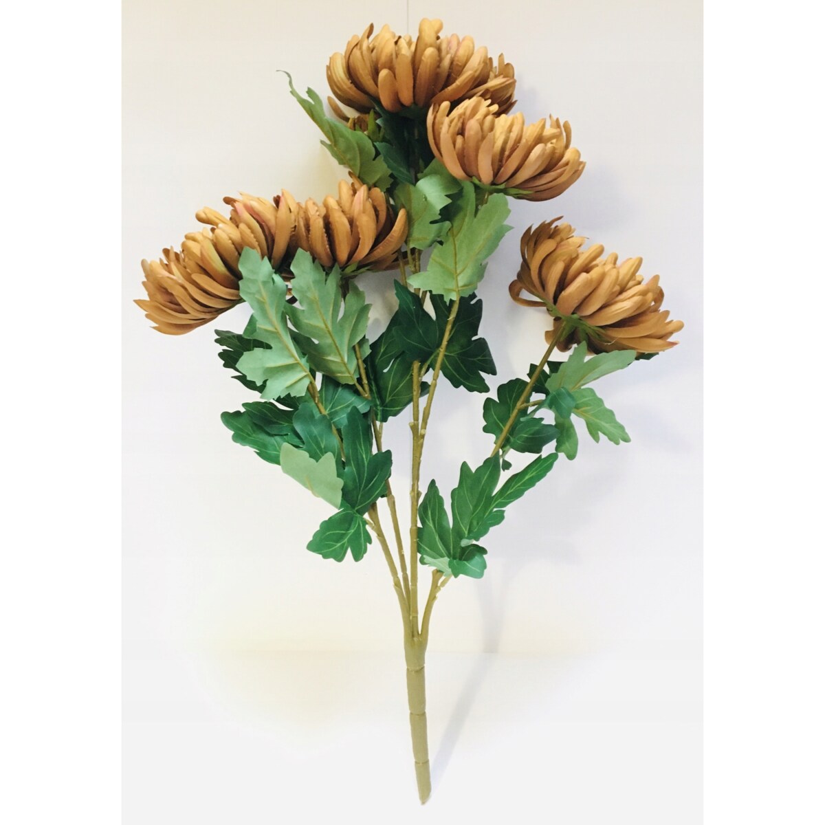 BUKIET DUŻY chryzantemy brązowe sztuczne LIŚCIE do flakonu na cmentarz grób