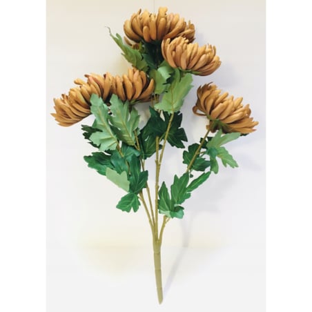 BUKIET DUŻY chryzantemy brązowe sztuczne LIŚCIE do flakonu na cmentarz grób