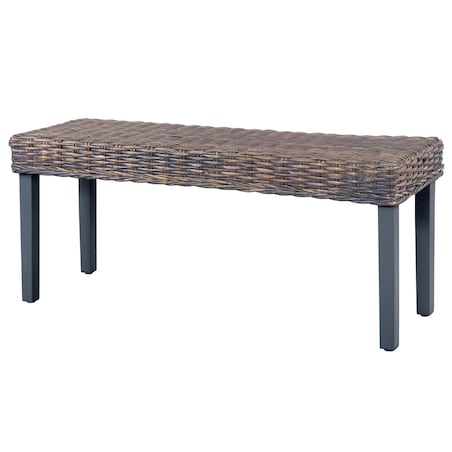 vidaXL Ławka, 110 cm, szara, rattan kubu i lite drewno mahoniowe