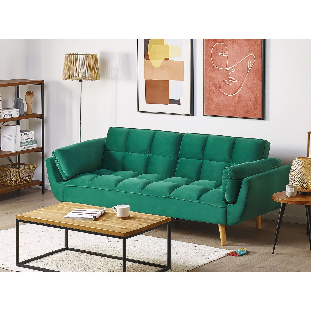 Sofa rozkładana dla 3 osób ASBY Welur Zielony