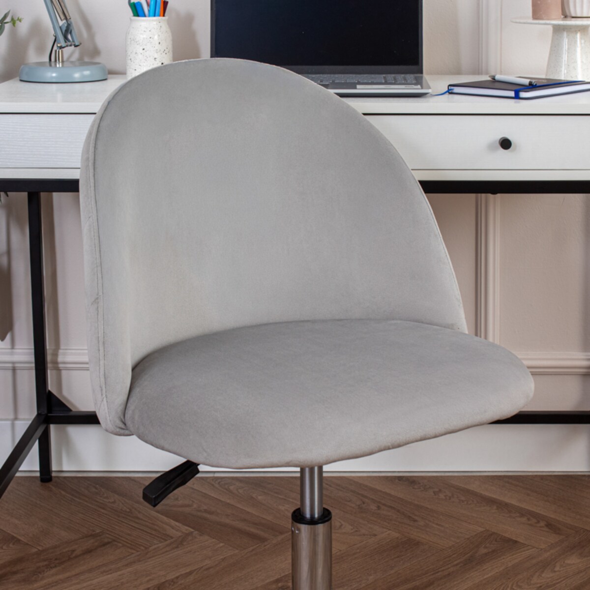 Fotel biurowy welurowy nowoczesny szary