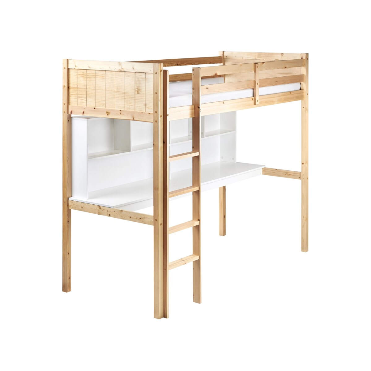 Łóżko na antresoli z biurkiem Drewno sosnowe FOUCAMONT 90 x 200 cm Jasnobrązowy