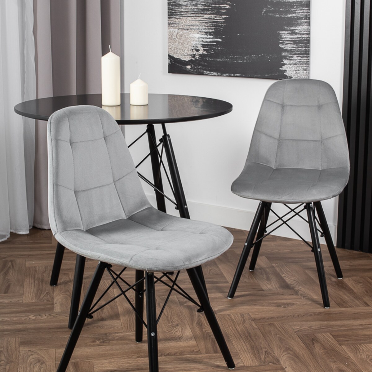 Krzesło tapicerowane do salonu jadalni skandynawskie szare
