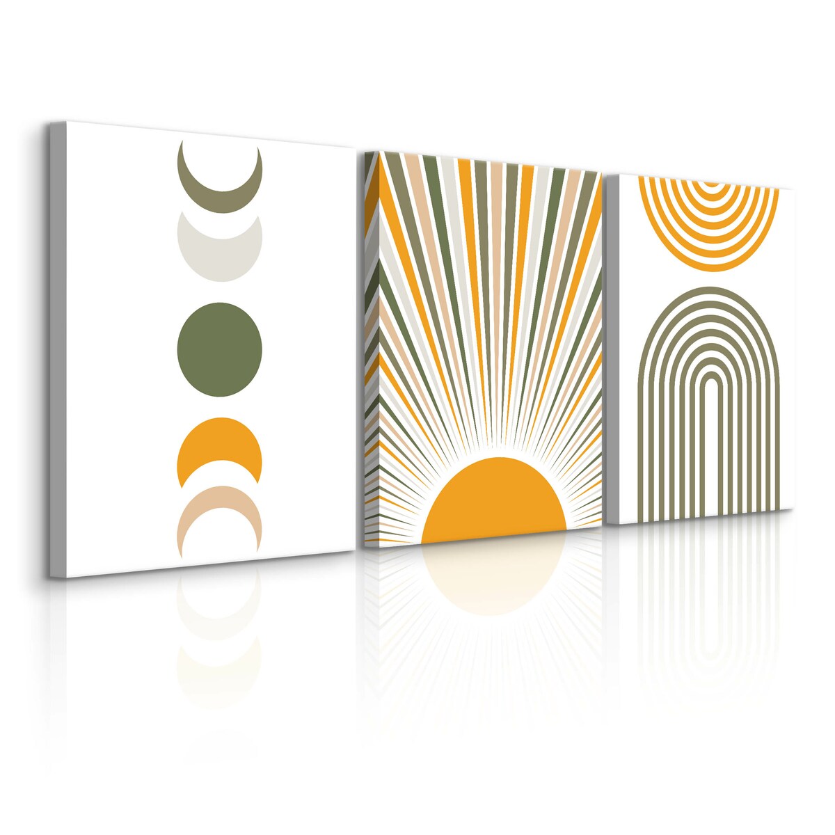 3x Obraz Na Płótnie Do Salonu Set Styl Boho Księżyce Słońce Abstrakcja 30x40cm