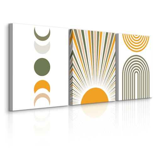 3x Obraz Na Płótnie Do Salonu Set Styl Boho Księżyce Słońce Abstrakcja 30x40cm