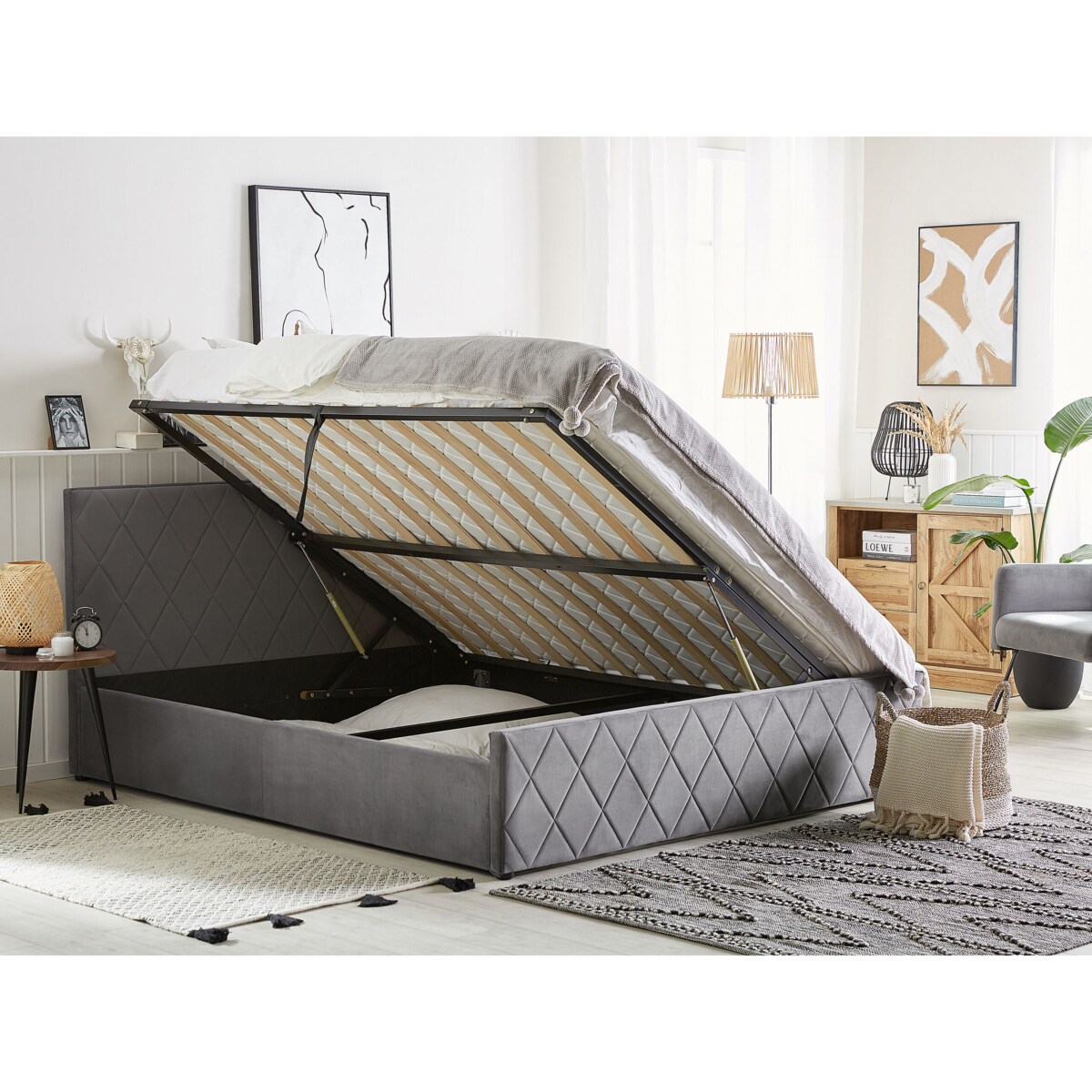 Łóżko z pojemnikiem welurowe 180 x 200 cm szare ROCHEFORT