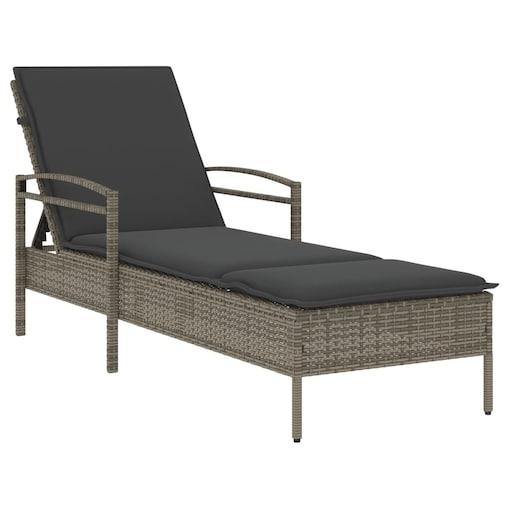 vidaXL Leżak z poduszką, szary, 63x200x81 cm, polirattan