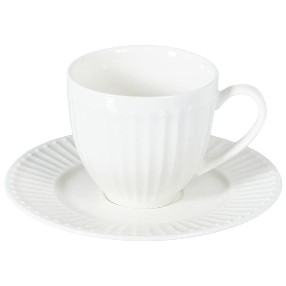Zestaw 4 filiżanek ze spodkami COWSLIP Porcelana Biały
