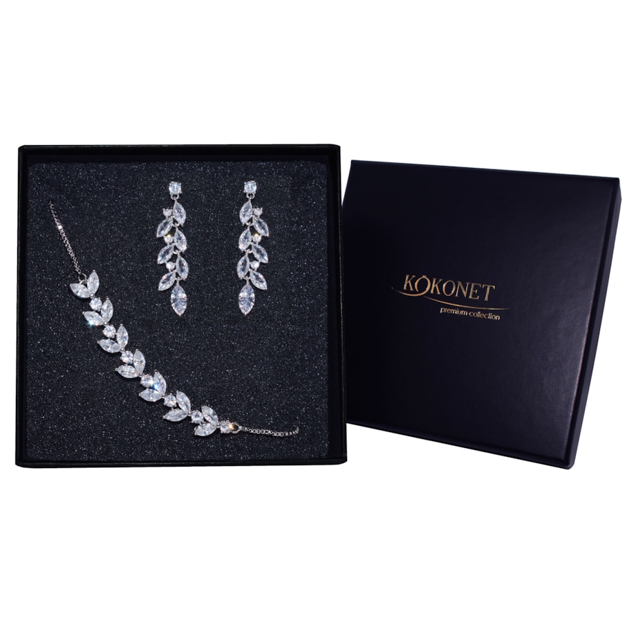 Zestaw kolczyki i bransoletka na ślub z cyrkoniami BOHO prezent świadkowa