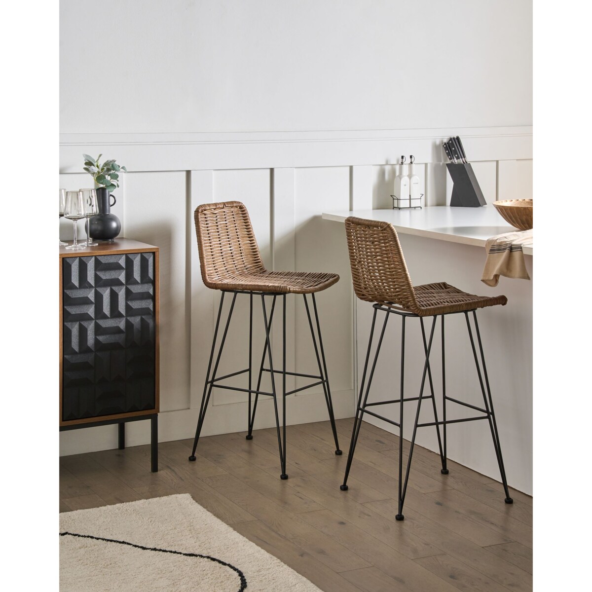 Zestaw 2 krzeseł barowych CASSITA Rattan Brązowy