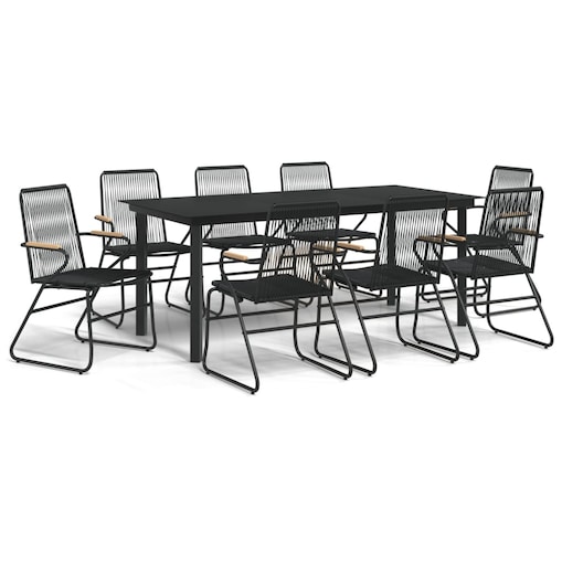 vidaXL 9-częściowy zestaw mebli ogrodowych, czarny, rattan PVC